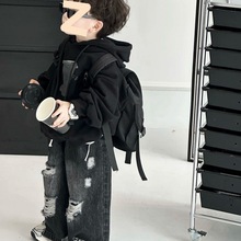 儿童套装2024春季新款韩版男童洋气印花卫衣宝宝破洞牛仔裤两件套