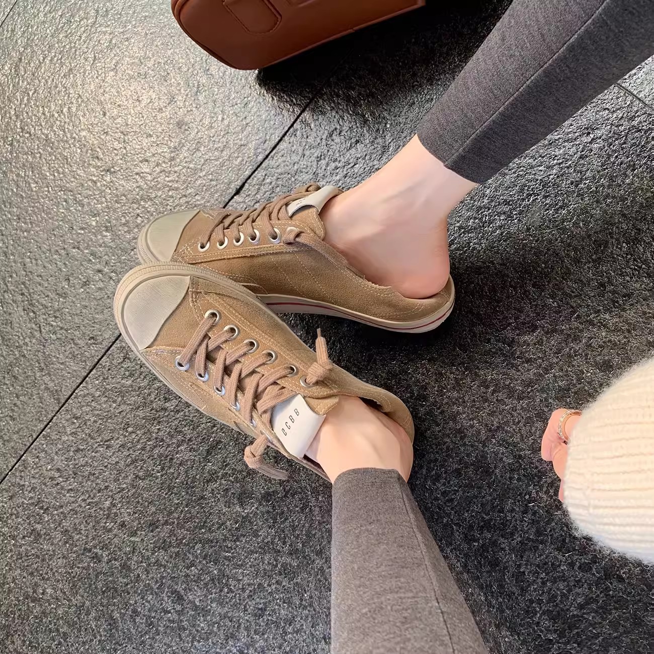 羊皮版~复古星星真皮厚底帆布鞋女潮新款系带休闲板鞋做旧脏脏鞋