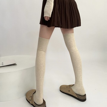 秋冬压力瘦腿过膝高筒袜纯色美拉德竖纹长筒护膝靴袜日系jk大腿袜