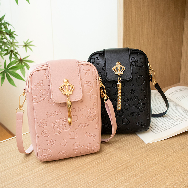 Fresh Sweet Mobile Phone Bag Ladies Bag Exclusive for Cross-Border Bag Women's Casual Simple Embossed Messenger Bag