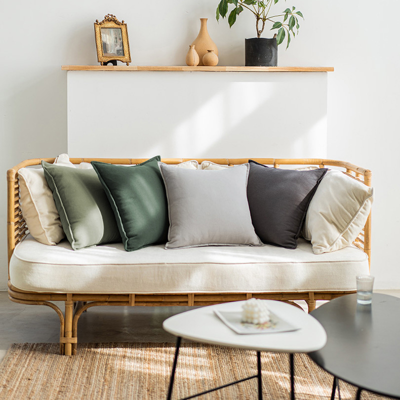 跨境网红沙发床头靠垫抱枕套棉麻靠枕护腰枕套抱枕ins风素色枕芯