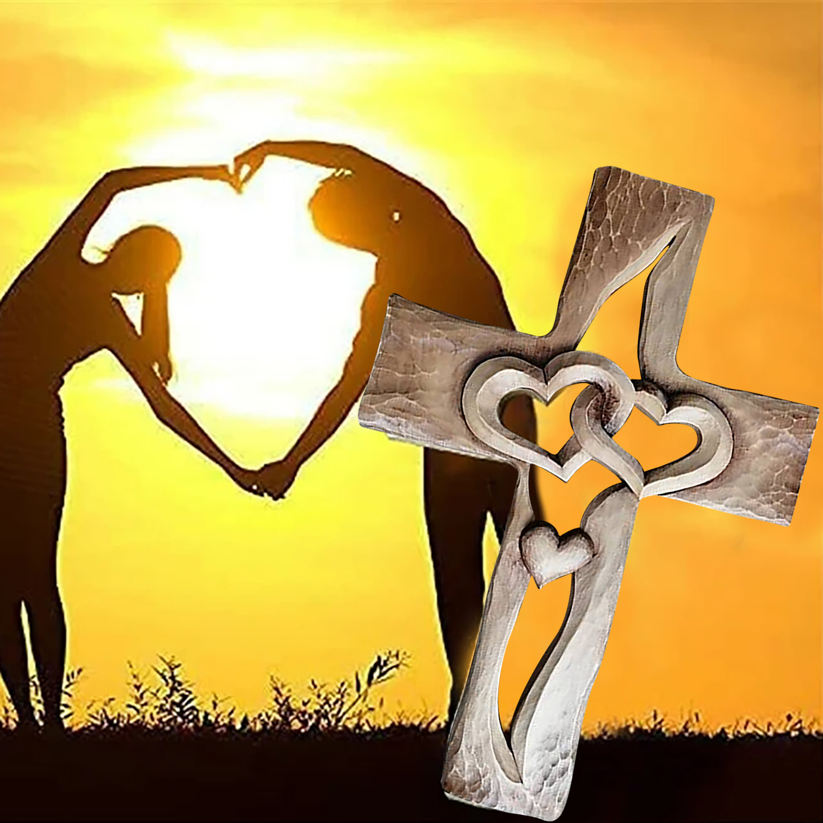 木制平面印刷爱心十字架carved wooden cross-intertwined hearts