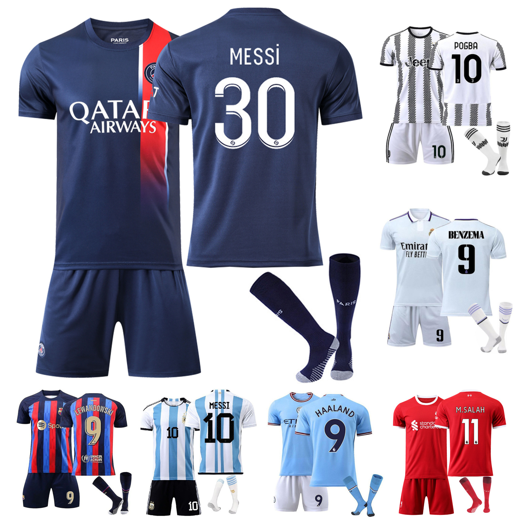 23-24俱乐部球衣梅西姆巴佩哈兰德巴黎c罗尤文成人儿童足球服