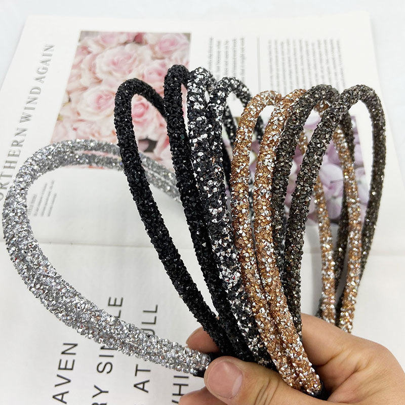 Cross-Border Hot Korean Style Full Diamond Rhinestone Slim Hair Hoop Simple Personality Hairpin Hair Hoop Hair Accessories Headdress Simple Retro