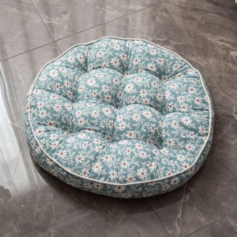 New Nordic Sofa Cushion Floor Mat Pastoral Window Cushion Tatami Mat round Thickened Cotton and Linen Floral Futon Mat