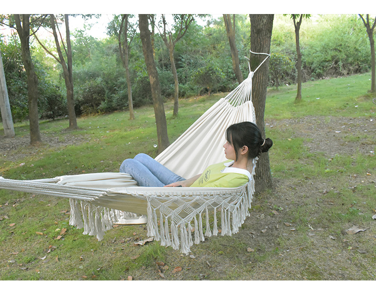 吊床户外秋千双人加厚帆布手工流苏户外帆布防侧翻摇床流苏吊床
