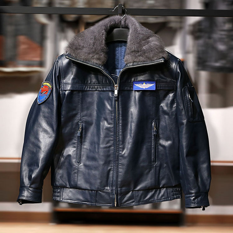 02冬飞航空真皮飞行夹克男女加肥加大码水貂毛领山羊皮皮衣