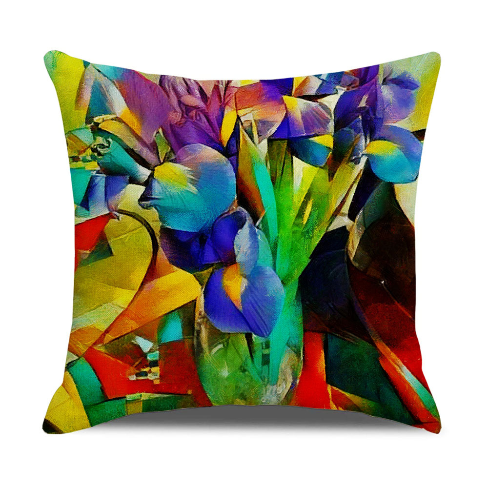 2023 Amazon Creative Abstract Flowers and Plants Linen Pillow Cover Cross-Border Nordic Oil Painting Pillow Home Supplies Cushion