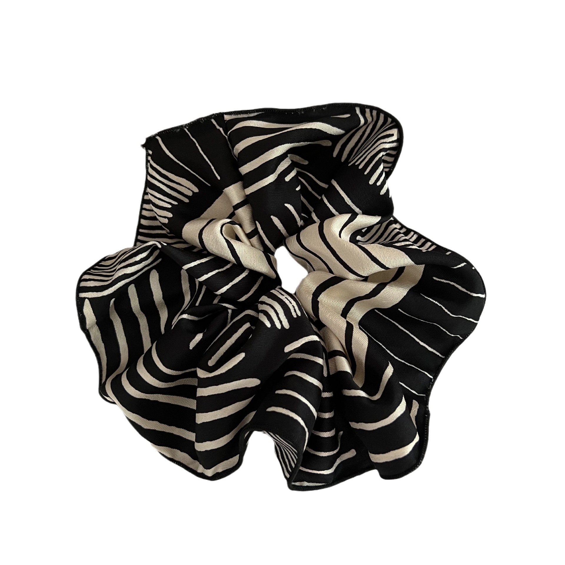 French Simplicity Black and White Striped Large Intestine Hair Band Female New Satin Paisley High-Grade Temperament Hair Accessory for Ponytail