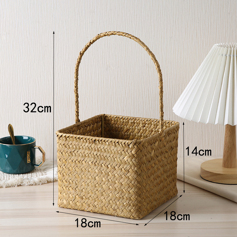 海草编织手提篮子草编竹编手工插花篮收纳筐送礼置物手提篮装饰篮