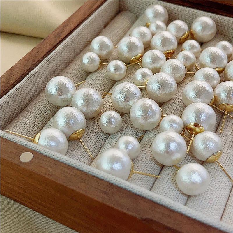 2022 New Mona Same Style Cotton Pearl Stud Earrings for Women Sterling Silver Needle High-Grade Texture Earrings Trendy Earrings