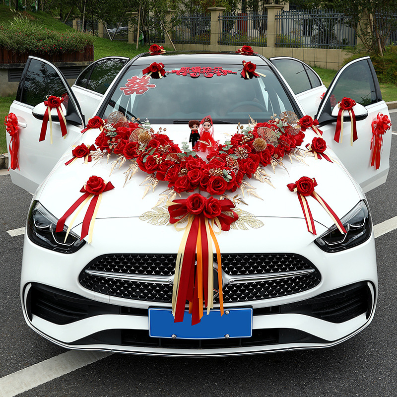 婚礼婚车装饰车头花布置结婚主车副车高级拉花创意花车车队一套装
