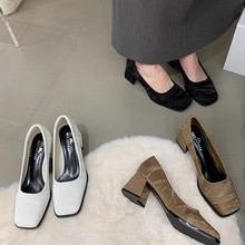 法式玛丽珍单鞋女2024早春季新款气质浅口高跟鞋感粗跟小皮鞋