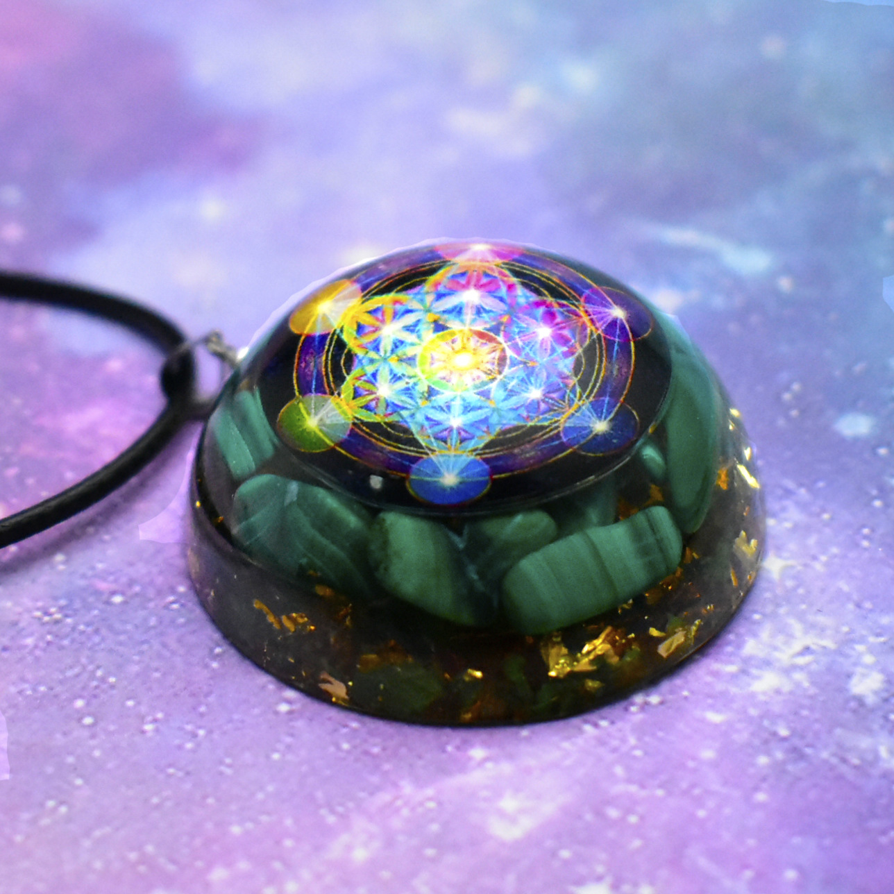 查克拉吊坠大天使符文天然水晶滴胶吊坠孔雀石碎石