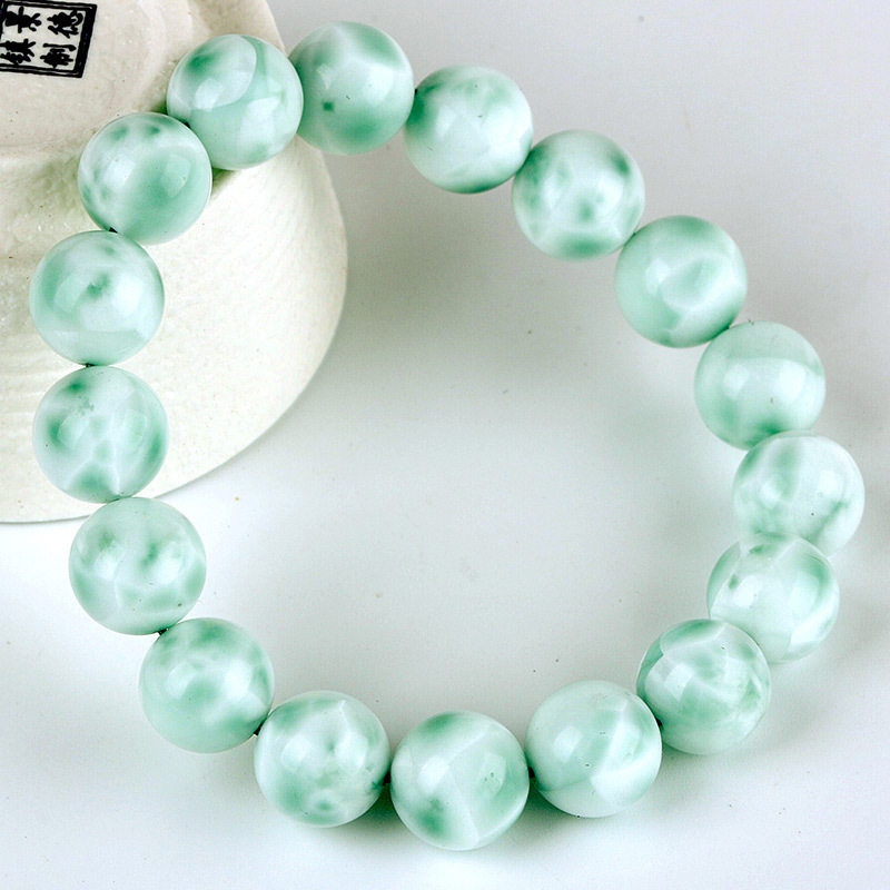 角纹石手链 角纹明显国产绿海纹石手串饰品 龟背纹浅绿色绿纹石