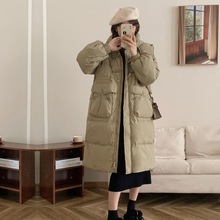 韩版牛角扣中长款羽绒服女2023年冬季新款泡芙感收腰加厚保暖外套
