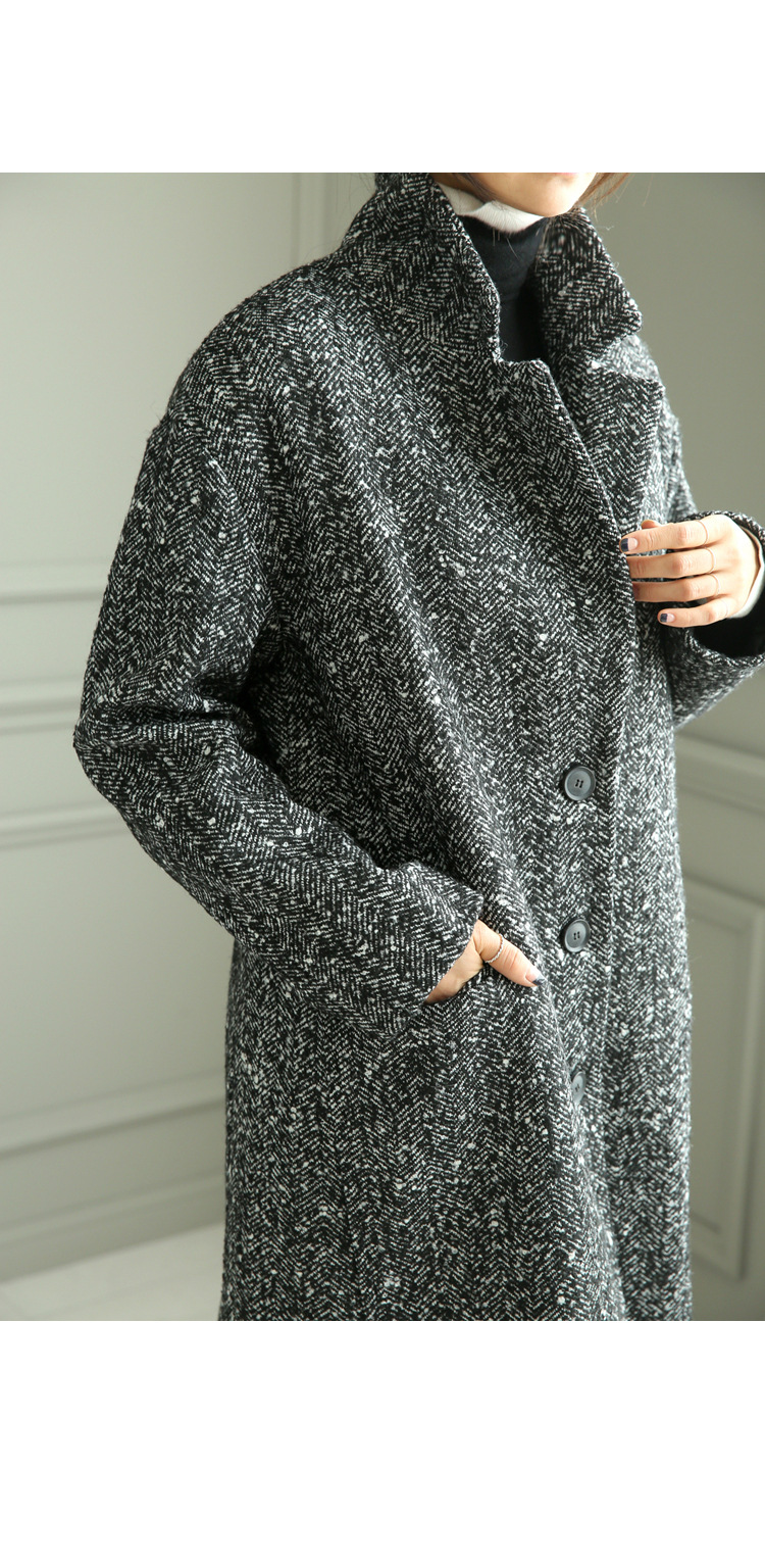 2020冬季新品韩版翻领长款过膝呢大衣夹棉加厚宽松雪花毛呢外套女