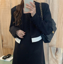 韩国Chic秋季新款短款西装外套宽松无袖背带连衣裙两件套套装女