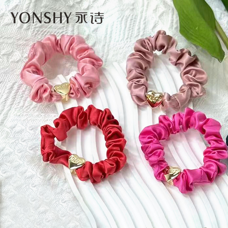 Spring and Summer New Peach Heart Sausage Ring Silkworm 16 Oumi Silk Cloth Hair Ring High-Grade Hair Rope Jewelry Factory Wholesale