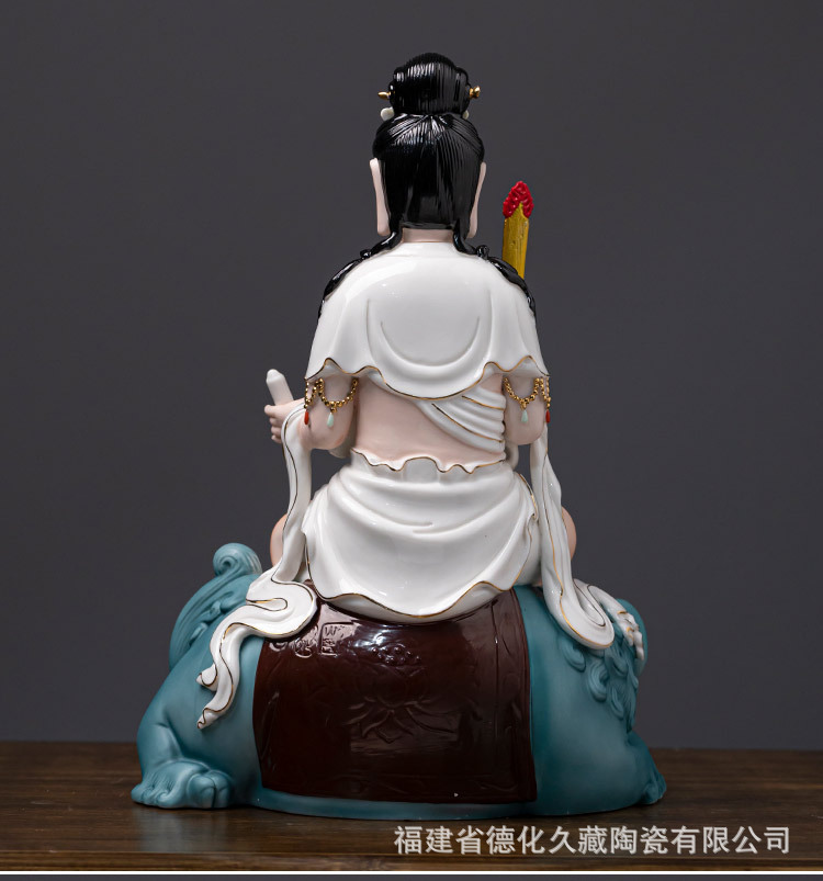 文殊菩萨普贤菩萨佛像德化陶瓷华严三圣家用客厅居家供奉佛堂摆件