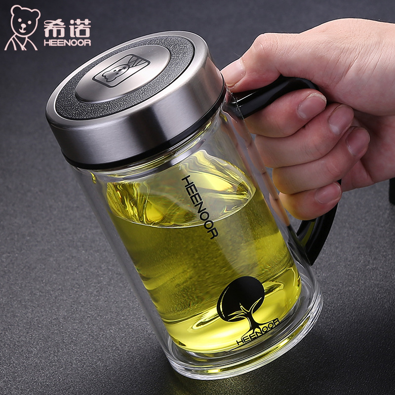 希诺双层玻璃杯带手柄办公杯带滤网大容量泡茶杯xn-6720 290ml