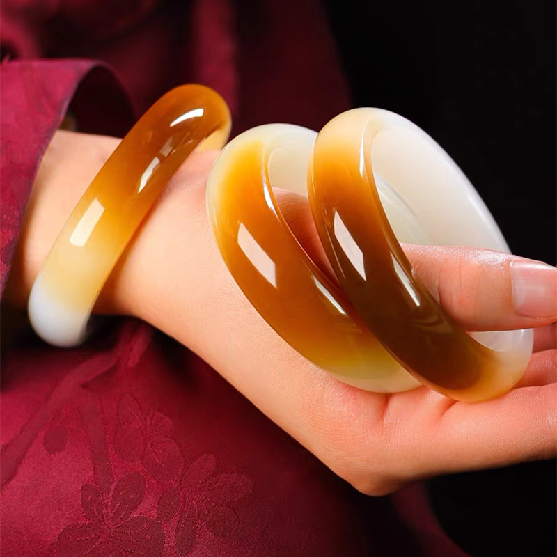 仿和田玉糖料俄料手镯红糖白肉阿富汗玉染色手镯金丝玉染色特价