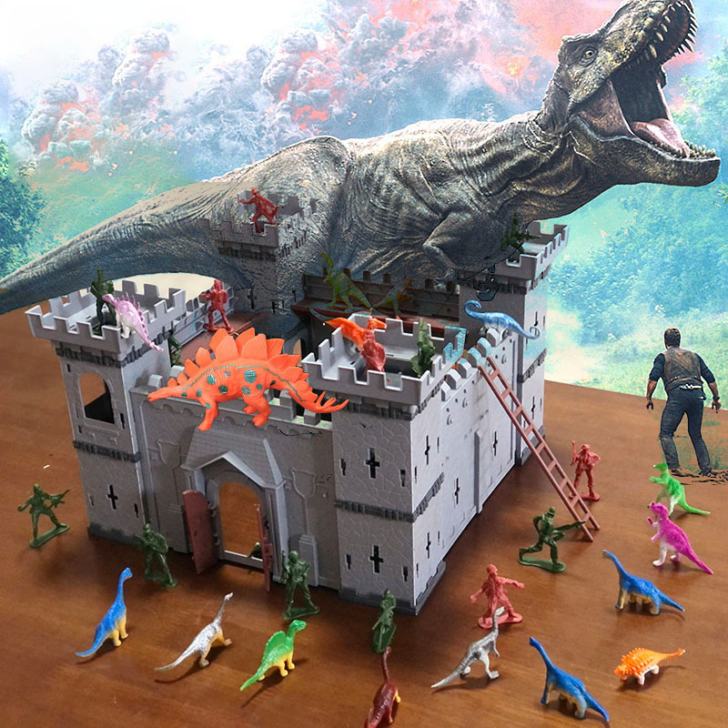 侏罗纪恐龙城堡积木大颗粒拼装生日礼物玩具军事模型地推引流地摊