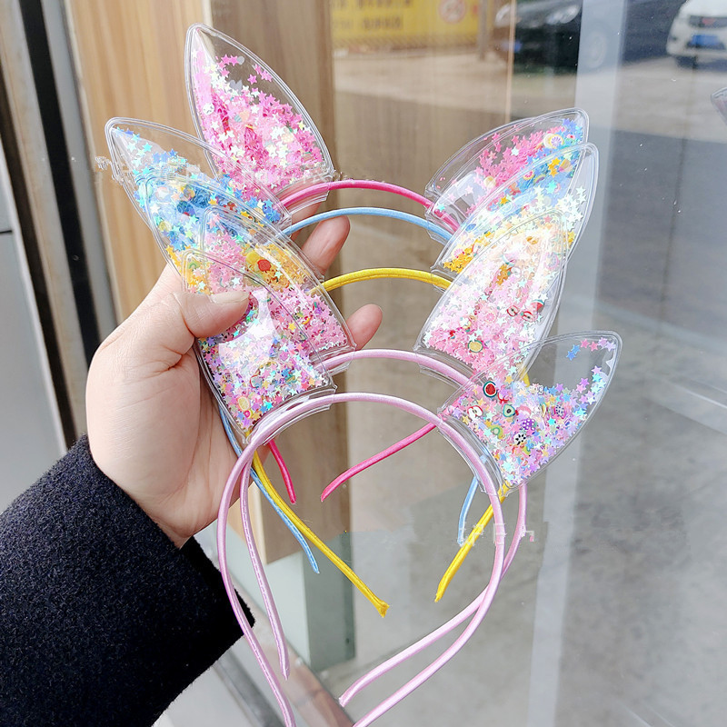 Cyber Celebrity Style Quicksand Headband Children's Cat Ear Headband Crown Princess Little Girl Cute Headband Hairpin Hair Ornaments