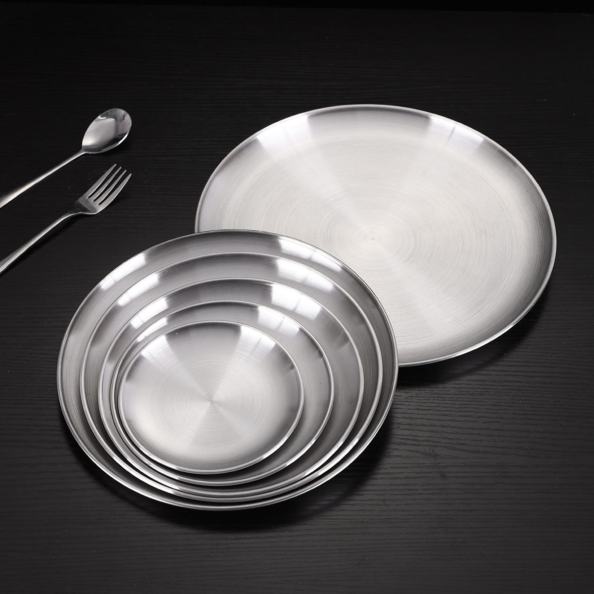 304 Stainless Steel Baking Tray Korean Disc Golden Tray Steak Barbecue Plate Double-Layer Thickened Buffet Dessert Plate