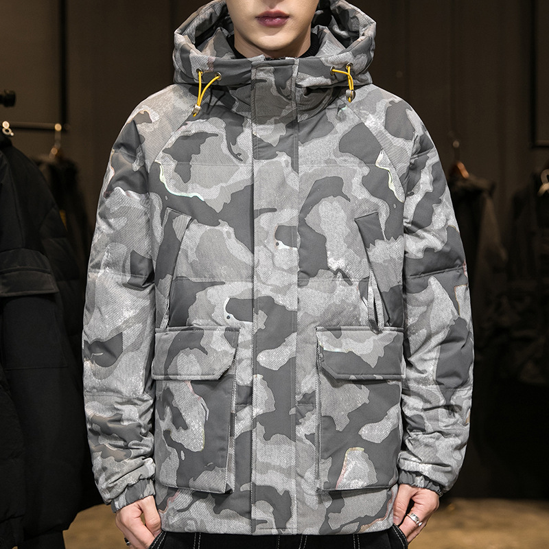 2021新款羽绒服男冬季潮流上衣连帽外套男加厚保暖迷彩情侣装男装