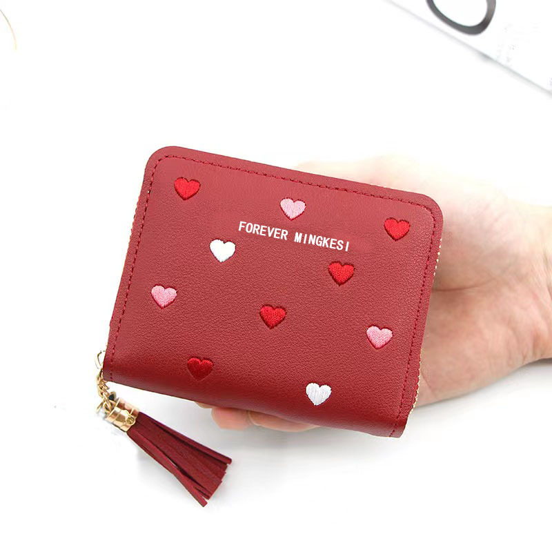 New Korean Style Wallet Women's Short Zipper Large Capacity All-Match Heart Color Clutch Wallet