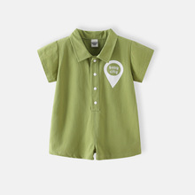 婴儿衣服夏季新款薄款绿色开档连体衣婴幼儿男宝宝夏款短袖外出服