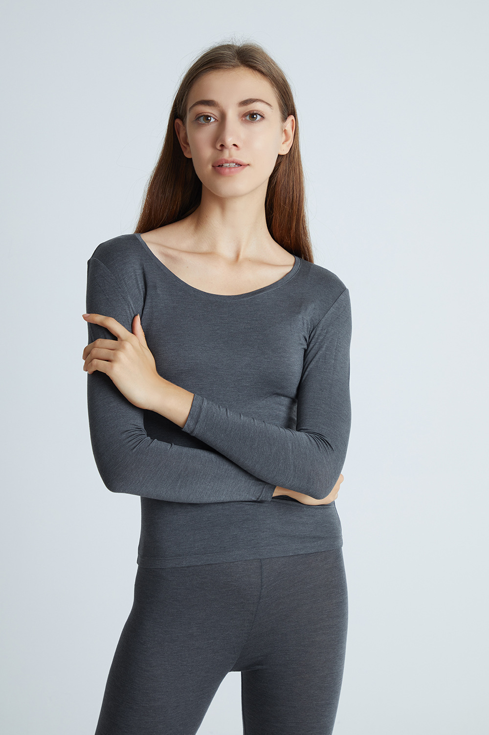 轻盈保暖~美雅碧发热保暖内衣套装 女士打底修身大u领秋衣秋裤