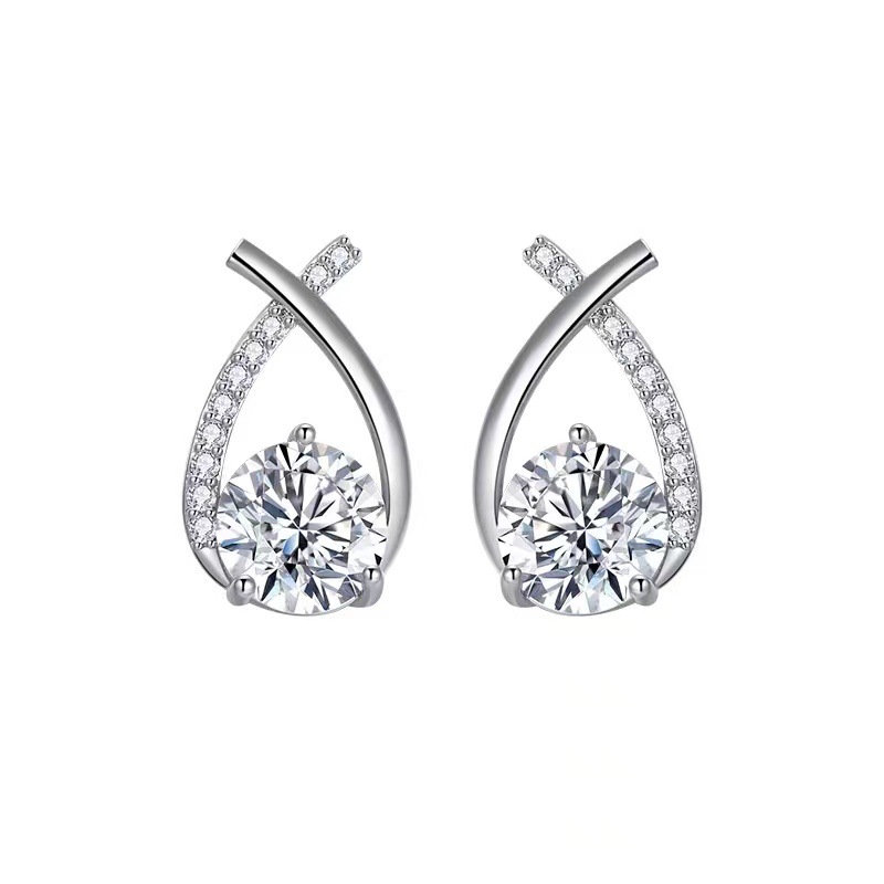 New South Korea Classic Style Wind Net Red Earrings Temperament Female Cross Zircon 925 Silver Ear Studs Earrings Wholesale