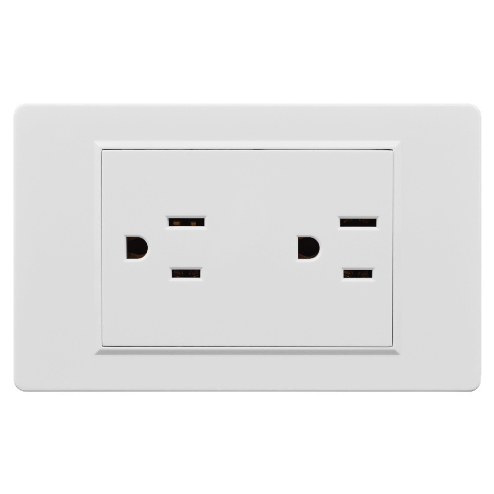 118型15a南美洲美规美式二位六孔常规美式双联墙壁插座pc面板白色