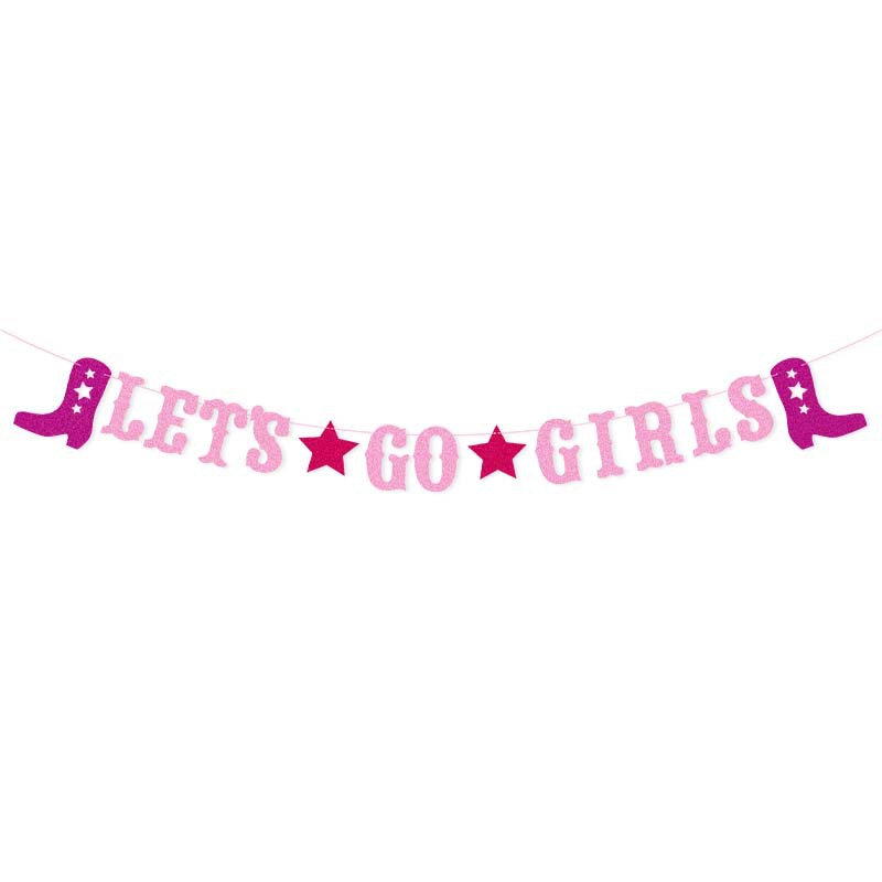 Boots Five-Pointed Star LET'S GO Girls Glitter Latte Art Banner String Flags Denim Girl Theme