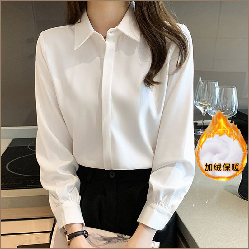 公务员正装白色加绒衬衫女秋冬教师正式场合工作服面试职业套装春