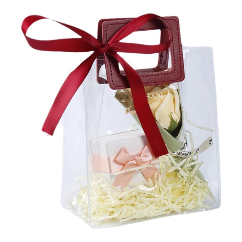 Gift Bag Transparent Bag Pvc Handbag with Hand Gift Bag Wedding Candy Birthday Gift Plastic Packaging Wholesale