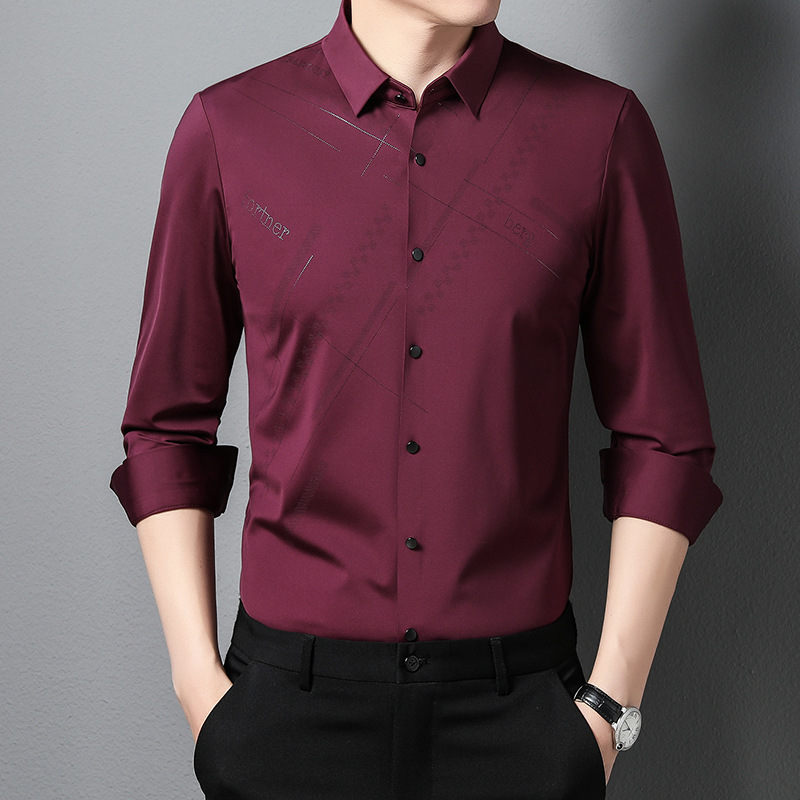 正品男士高档衬衫夏季新款长袖衬衫中年商务休闲抗皱免烫无痕衬衣