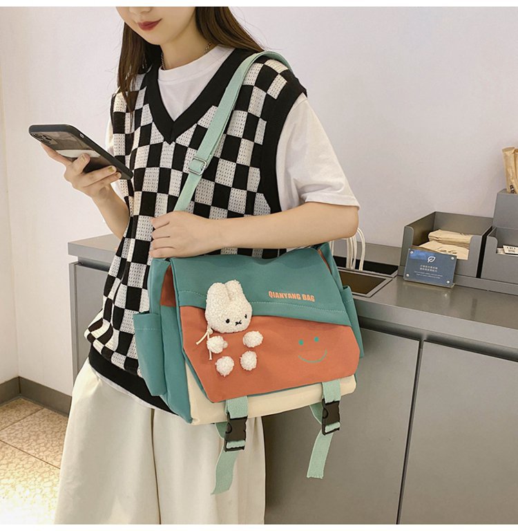 Korean Style Ulzzang College Style Simple Cute Bunny Doll Girl Student Color Matching Messenger Bag Women's Bag