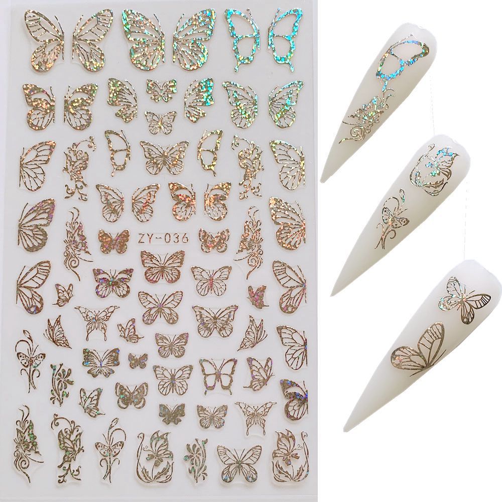 Cross-Border Hot ZY Butterfly Nail Stickers Paper Simulation Bronzing Laser Butterfly 3D Nail Decals Stereo Nail Stickers