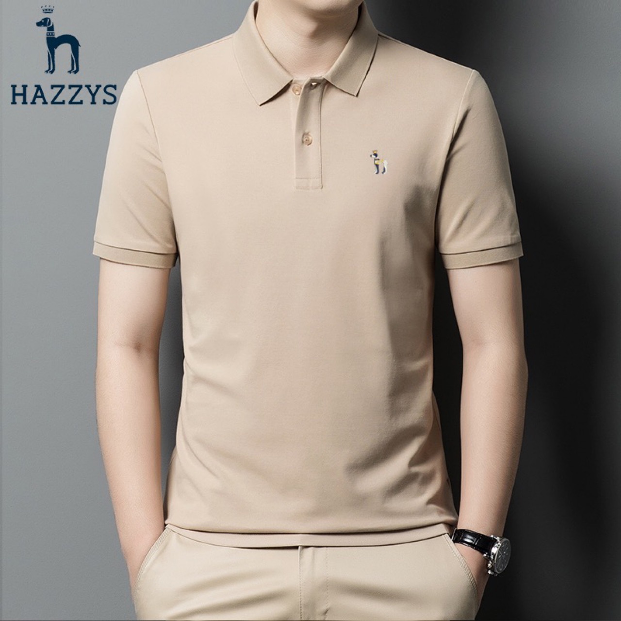 hazzys哈吉斯官方短袖t恤男士青年polo衫长绒棉纯色休闲翻领半袖