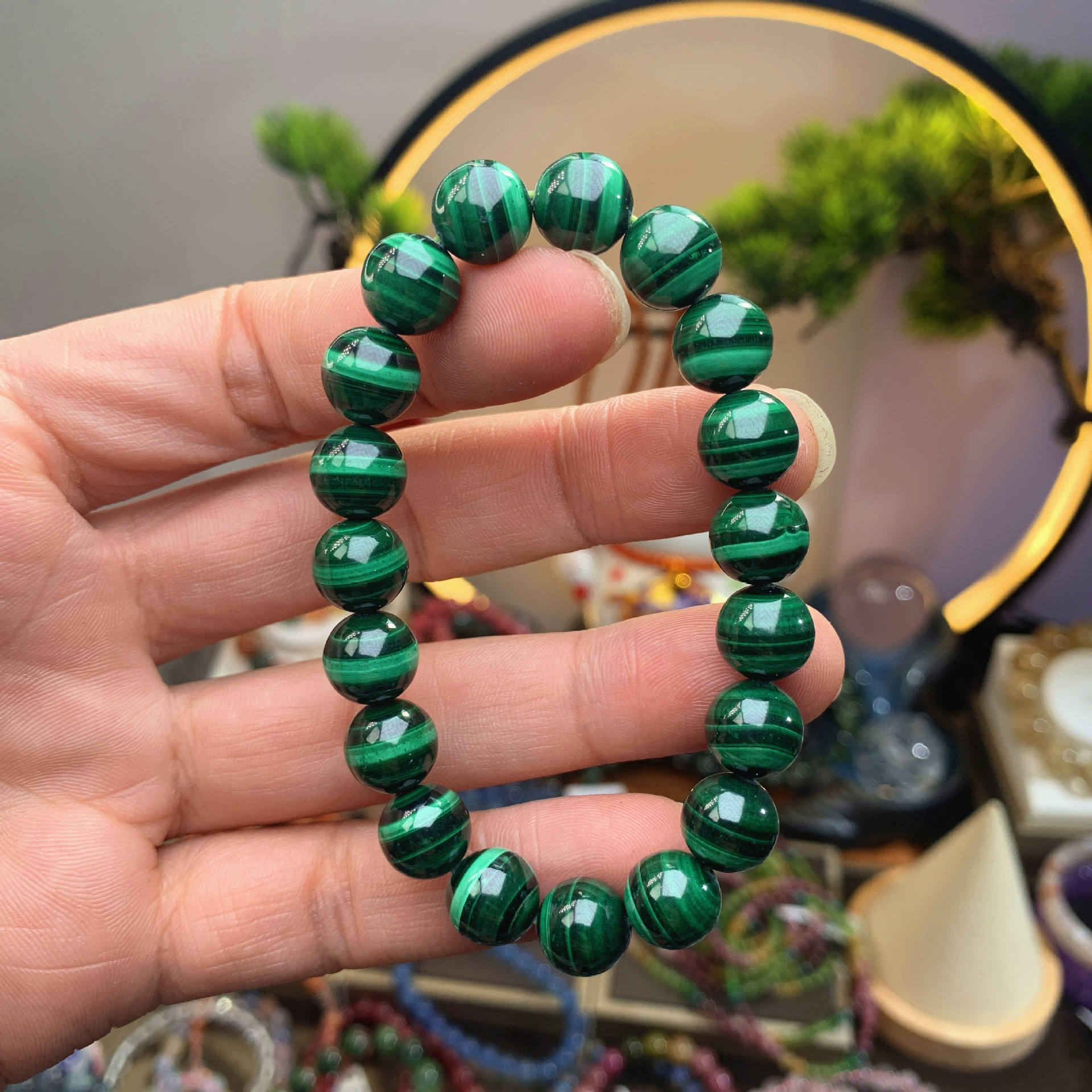 Dikai Original Retro Natural Malachite Bracelet Green Crystal Bracelet Fashion Ornament Men's and Women's Bracelets Wholesale