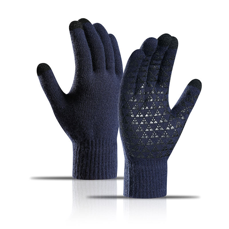 Autumn Fleece-Lined Thickened Touch Screen Knitted Winter Gloves Warm Riding Cold-Proof Non-Slip Offset Printing Gloves