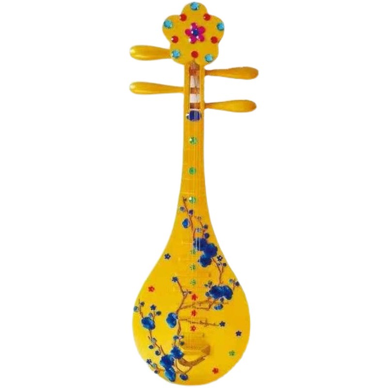 仿真琵琶道具木制反弹原木手工金色图案乐器拍摄白色民乐玩具轻便