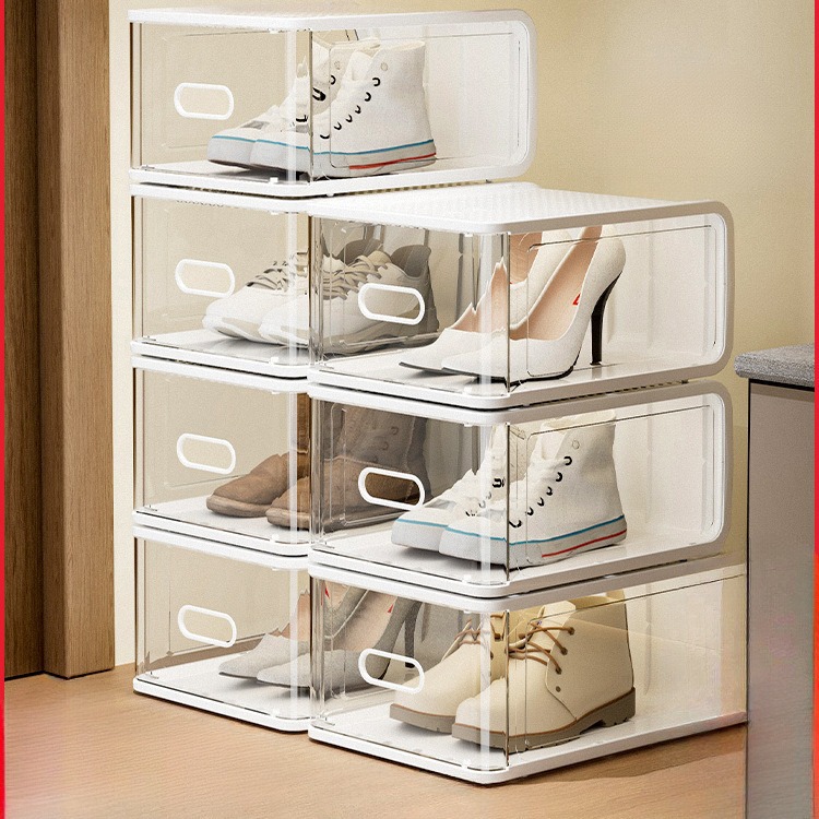 网红耐奔硬塑料透明抽屉式鞋盒防尘鞋子收纳盒鞋架鞋柜亚克力