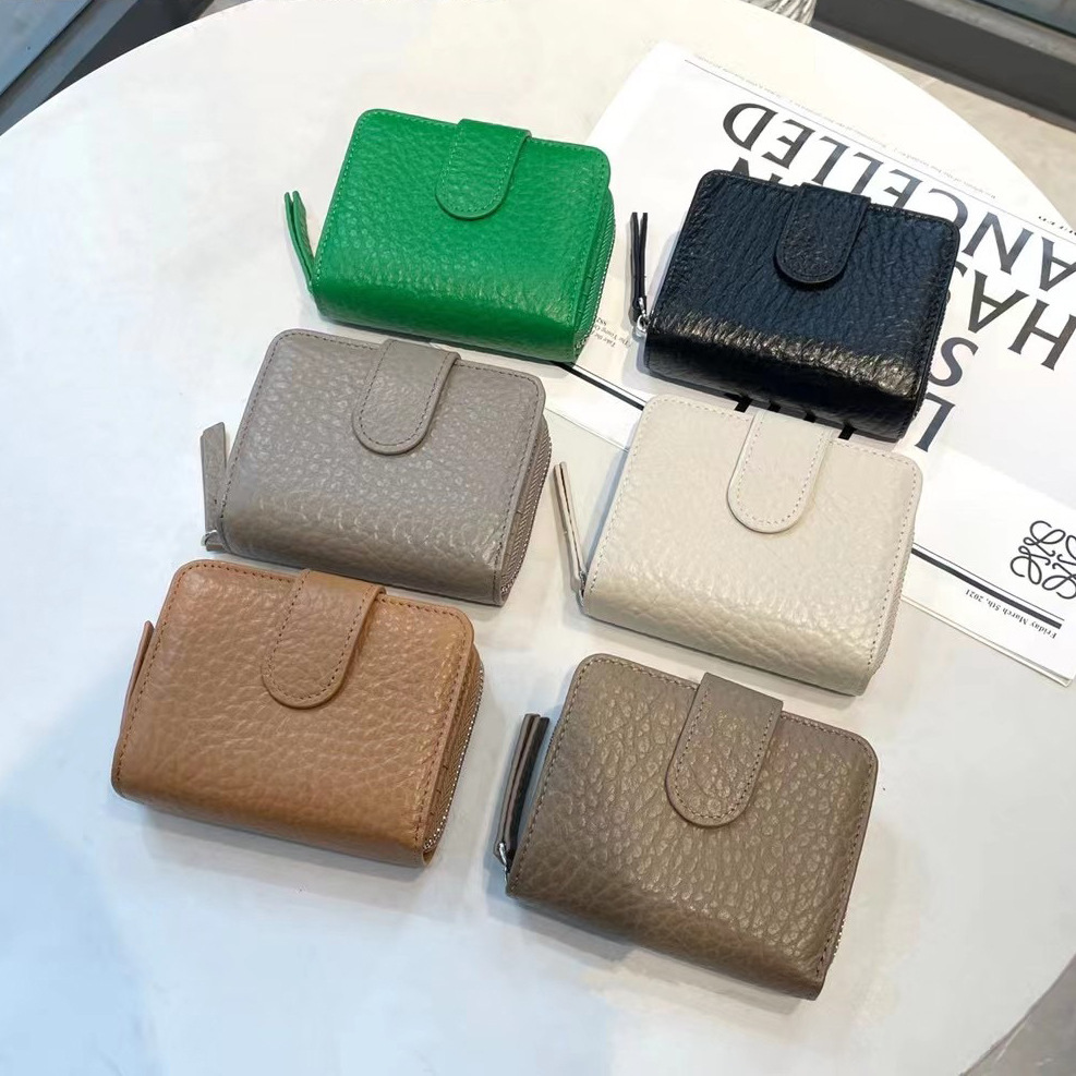 purse钱包女短款批发跨境热销进口大象纹牛皮短夹真皮钱卡一体包