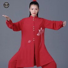 夏季手绘弹力棉太极服女中国风男练功晨练服武术表演套装