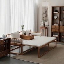新中式北美黑胡桃木罗汉床 禅意茶室双人沙发休闲榻 实木家具
