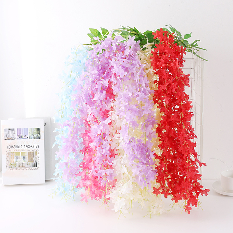 Cross-Border Artificial Flower Wisteria Flower Lilac Wall Hanging Tofu Pudding Ceiling Wedding Celebration Decoration Photography Props Silk Flower Fake Flower Wholesale